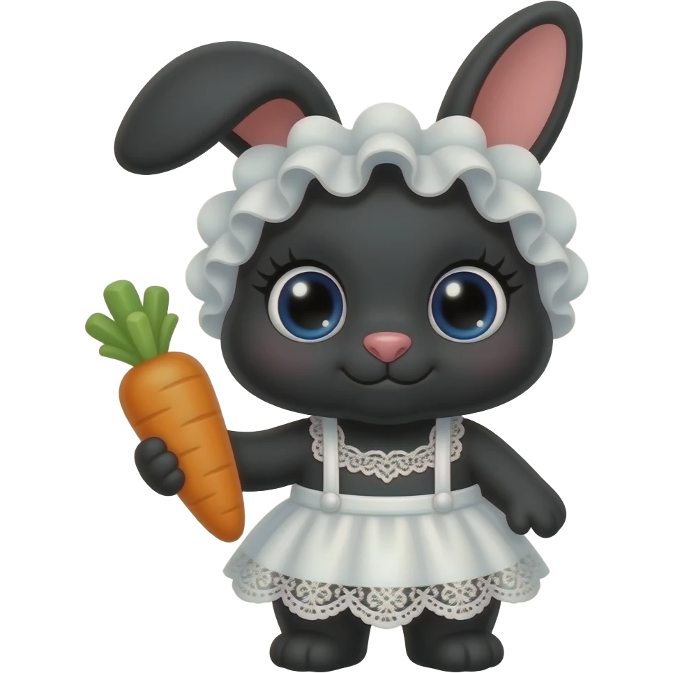 A black bunny with  lashes and a white lace and a carrot emoji