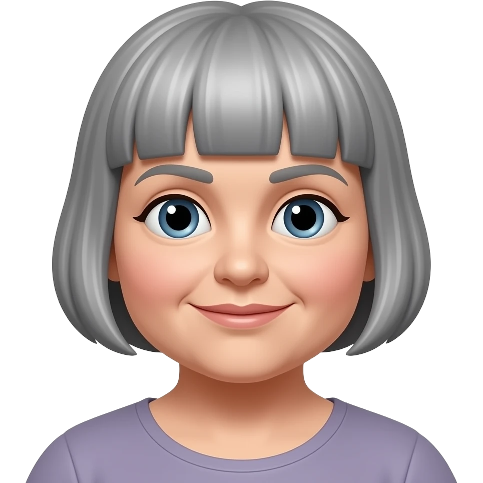 Emoji of 1 middle aged chubby white woman with very short grey hair with a fringe emoji