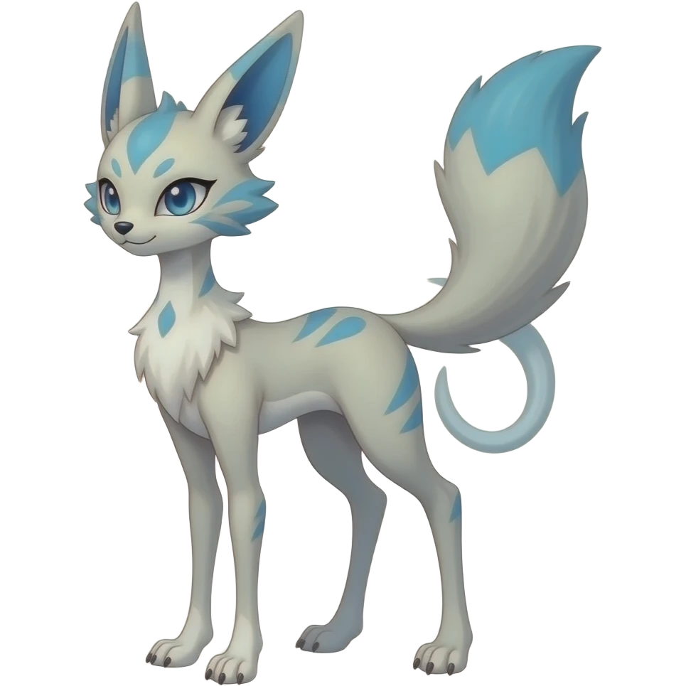 Slim thin lanky scrawny tall elegant oriental feral painted Asian Absol-Glaceon-Sylveon-fusion-hybrid-creature emoji
