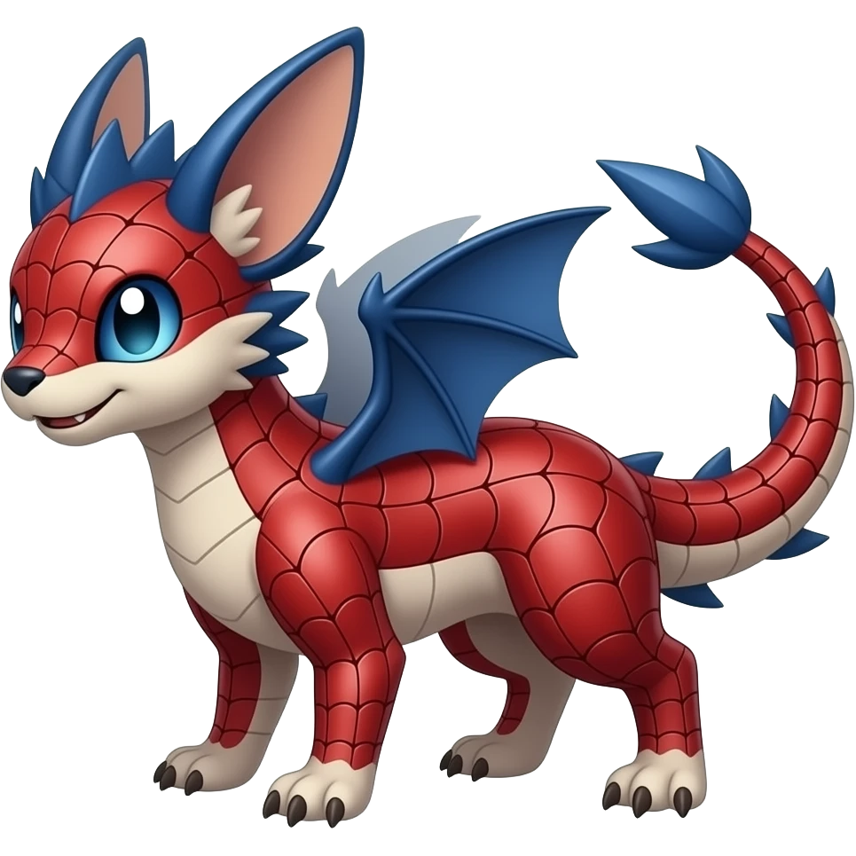 scaly shiny web-patterned tribal-patterned digitigrade quadrupedal Red and blue Vaporeon-Salandit-Toothless-hybrid emoji