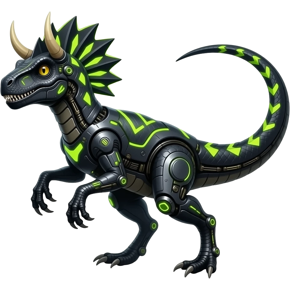 Cool edgy horned frilled black-scaled with neon-colored triangular stripe markings raptorik digitigrade bipedal futuristic fantasy-Cyberpunk- emoji