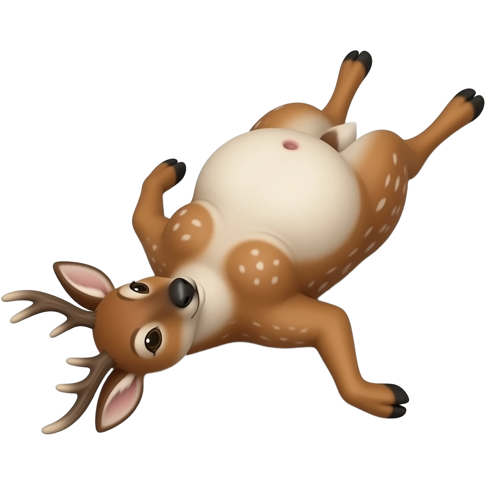 A female deer/doe is sprawling on her back unable to move,she pinned down by her own gigantic spherical ballooning Belly,her Bellybutton looks like it could reach the forest ceiling,she is that Fat,She ate way too much,She is one stuffed deer. emoji
