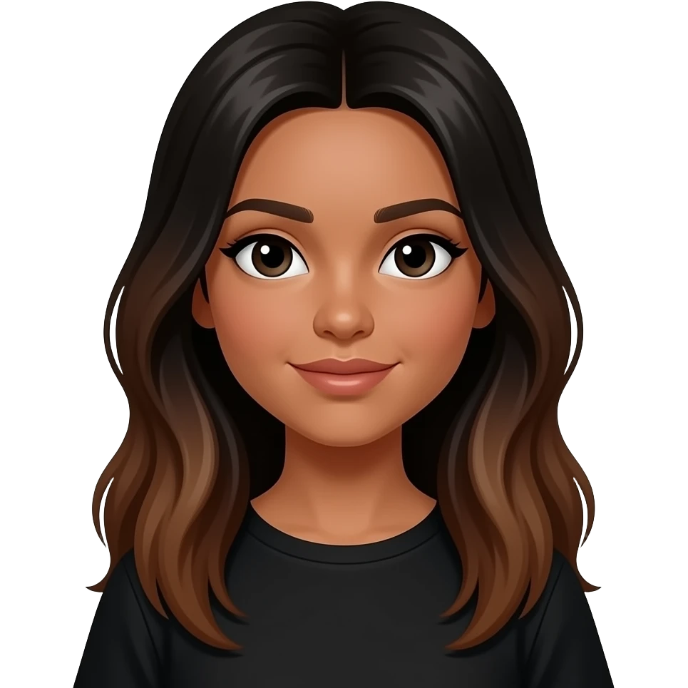 وشعرها طويل ولونة بشرتها كراميل بنت شعراها اسود وسمرا وعينها اسود ولايبسة اسود emoji