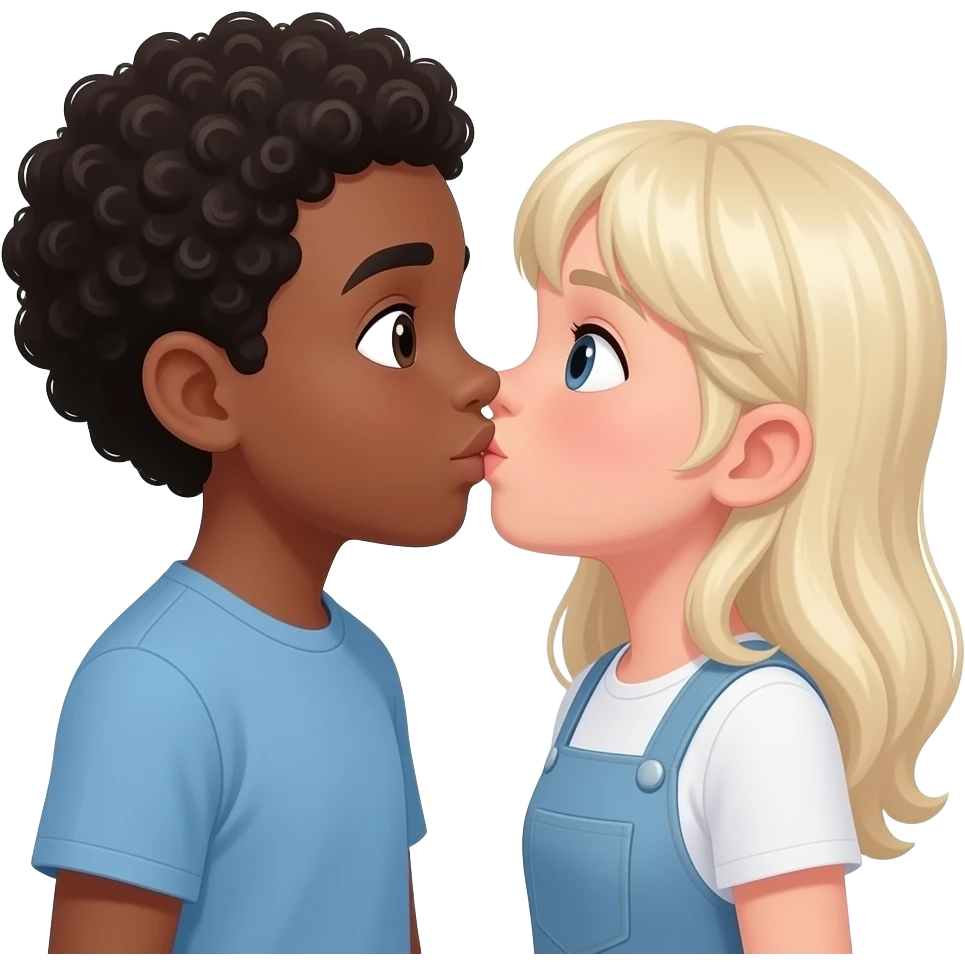 Темнокожий парень и белая девушка целуются крепко emoji