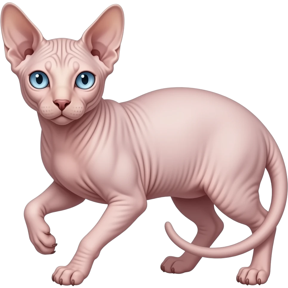 Pink Sphynx with blue eyes playing emoji