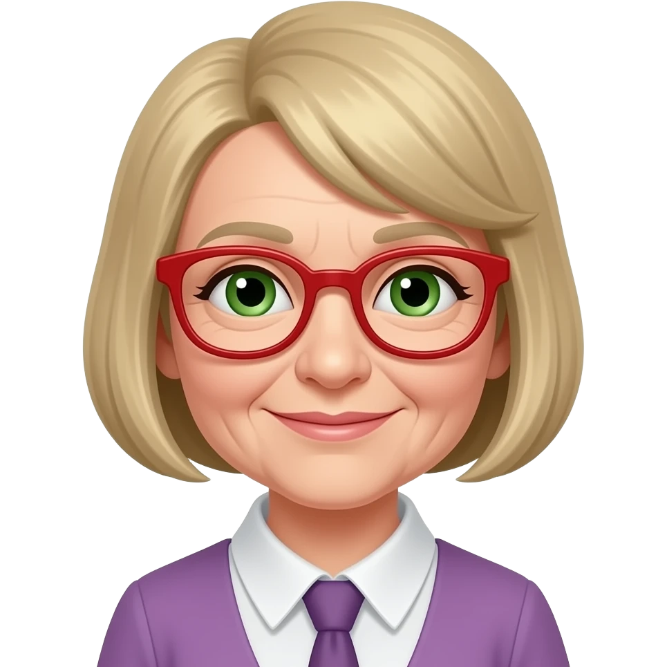 grandma with green eyes and red glasses short blonde hair emoji