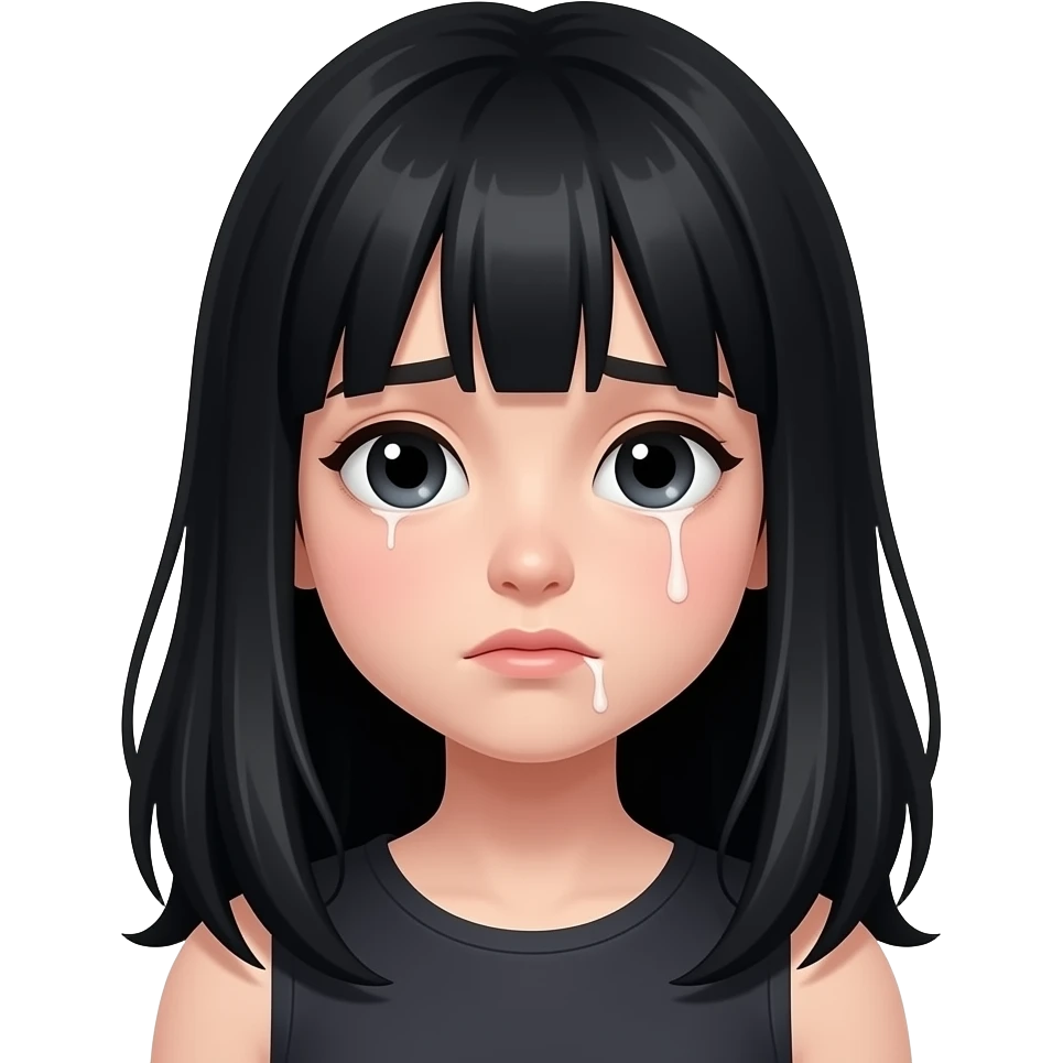 infected girl, pretty, black long hair, blushed face, look sick emoji