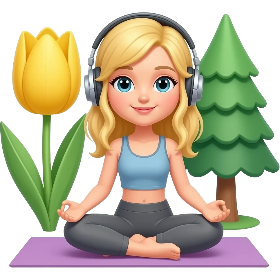 👱🏻‍♀️ 🧘🏼‍♀️🎧🌷🌳 emoji