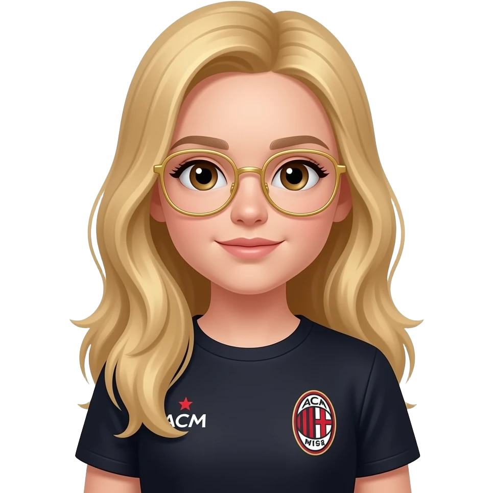 È una femmina ha i capelli biondi e lunghi  ha gli occhi marroni e ha gli occhiali oro ha 12 anni e adora il ACM  metti uno sponsor alla maglietta la maglietta del Milan Aggiungi ACM emoji