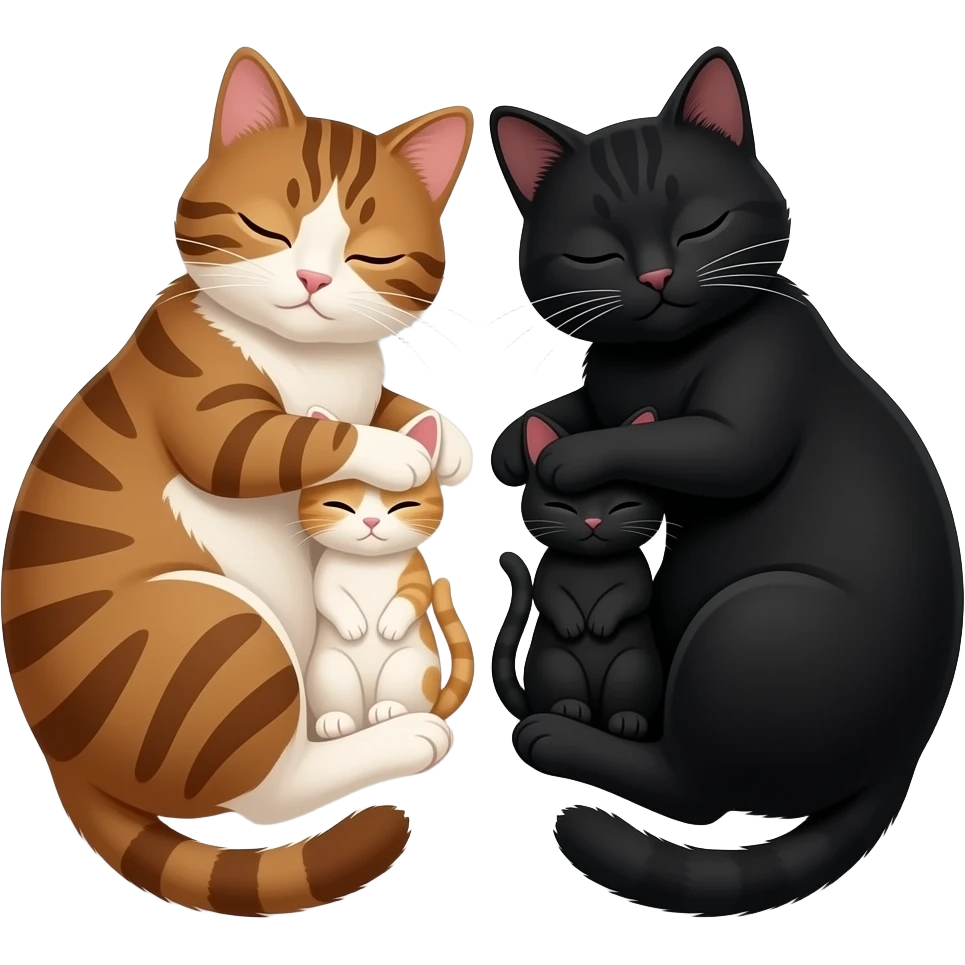 دو گربه یکی رنگ موکا و یکی دیگه سیاه که کنار هم خوابیدن  دو بچه دارن emoji