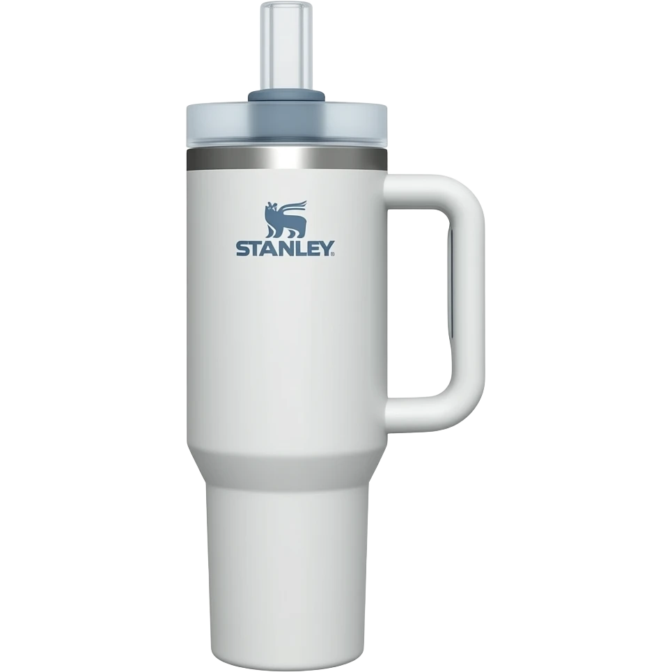 gourde stanley blanche, la vue est en 3 quart emoji