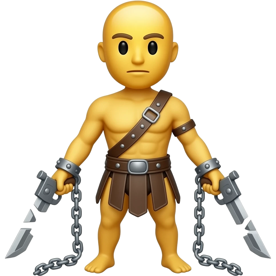 spartacus, minimal, full body, yellow skin, tipical emoji caracter style, more emojis style, more minimal, with weapons, more simplistic, emoji style, shackles on wrist with broken chains emoji