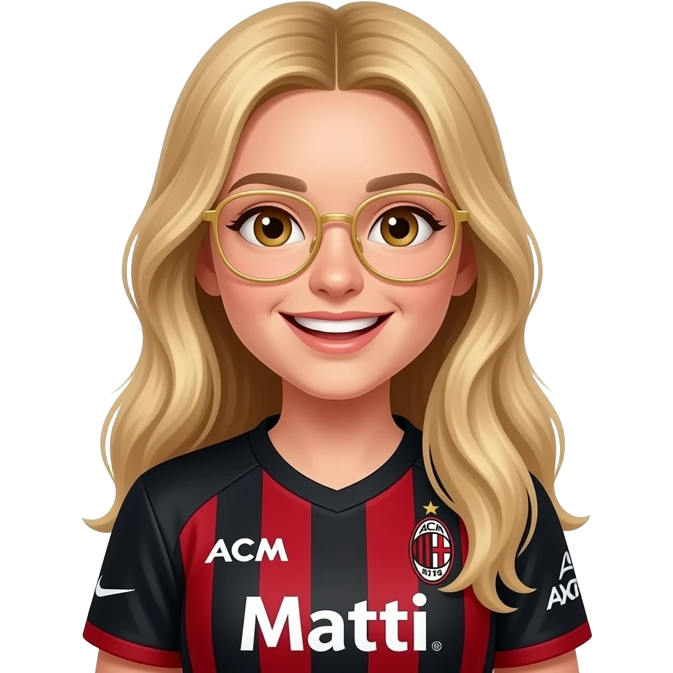 È una femmina ha i capelli biondi e lunghi  ha gli occhi marroni e ha gli occhiali oro ha 12 anni e adora il ACM Milan e la maglietta è del ACM Milan Metti uno sponsor Matti il nome ACM Milan emoji