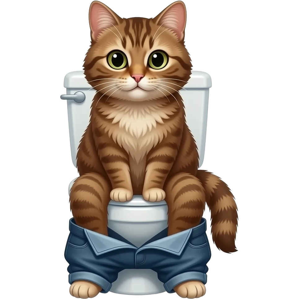 Female brown cat furry sit on toilet pants down emoji