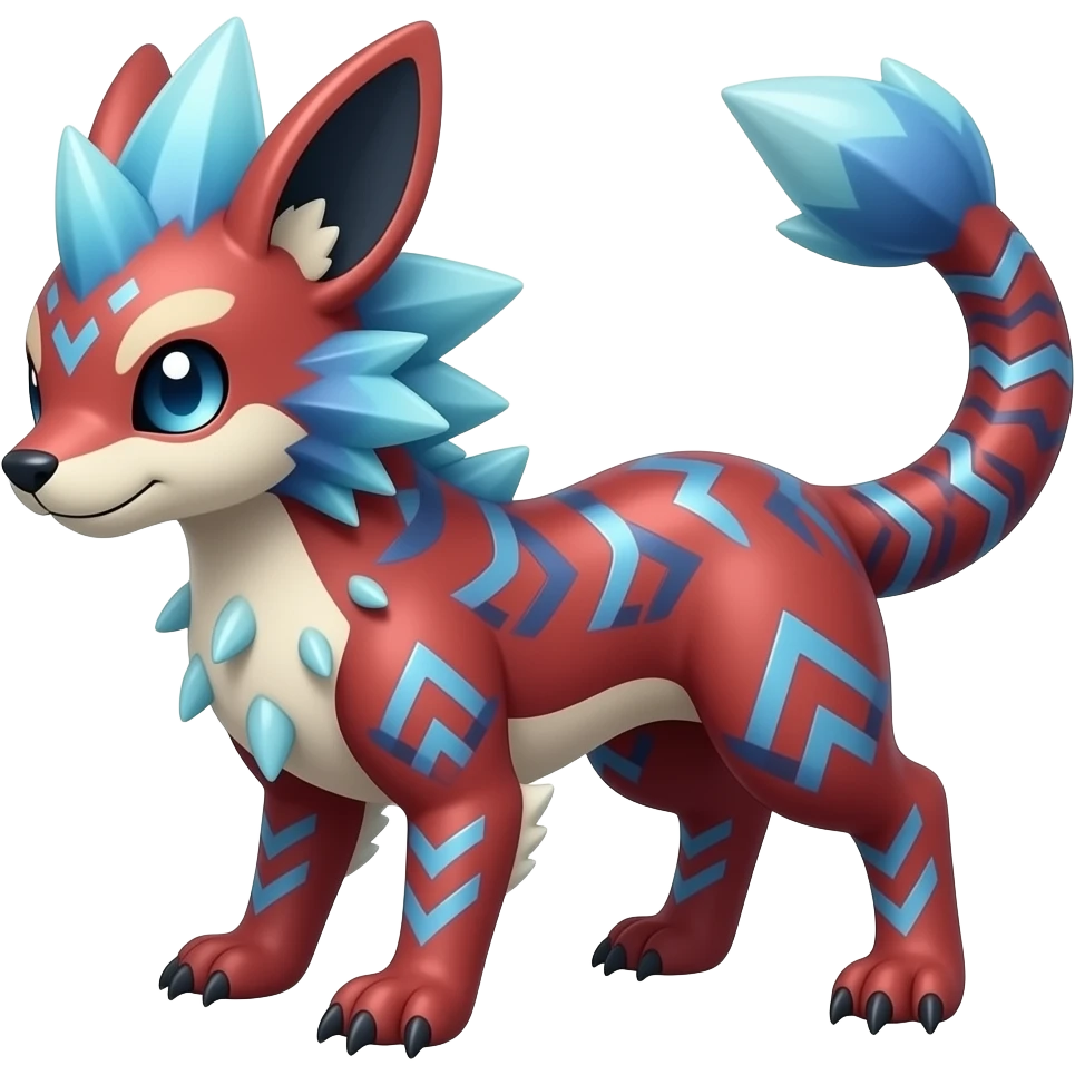 scaly shiny spiky patterned tribal-patterned digitigrade quadrupedal Red and blue Vaporeon-Salandit-Glaceon-hybrid emoji