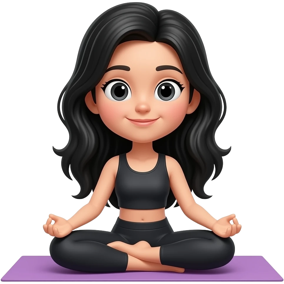 Йога девушка черные распущенные волосы 3D emoji