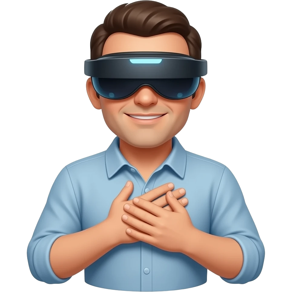 a guy in a apple vision pro flying strait up pulling by his chest emoji
