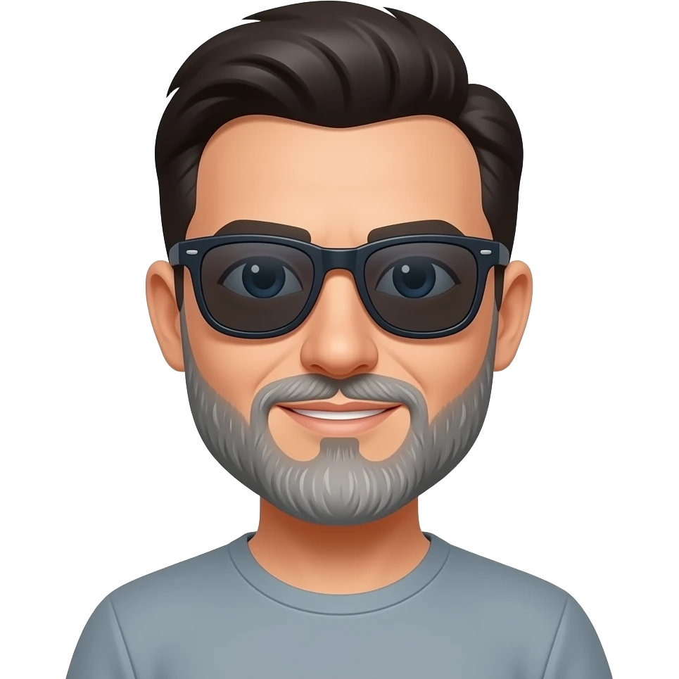 Pelo y barba canoso y gafas obscuras polarizadas emoji