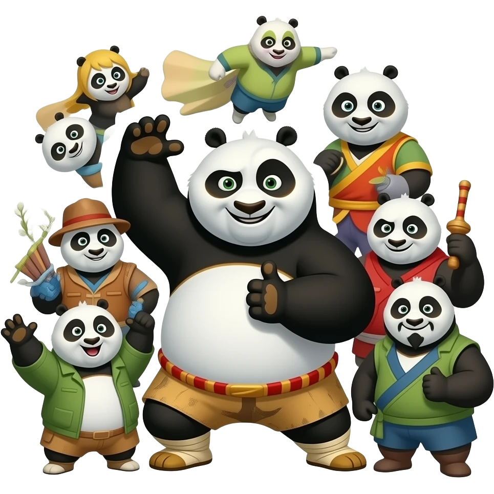 Create emojis with kun fu panda With all body and he is in mobbing emoji