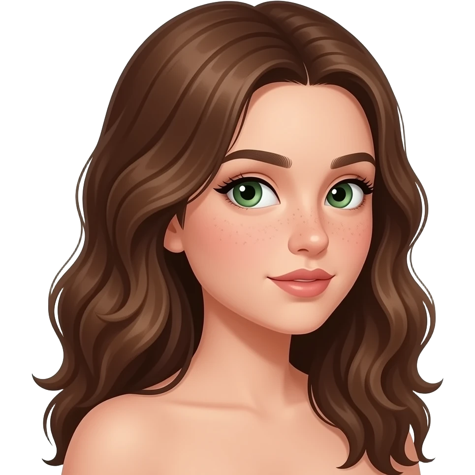 Brown wavy long hair green eyes cute face with freckles pretty girl side eye emoji