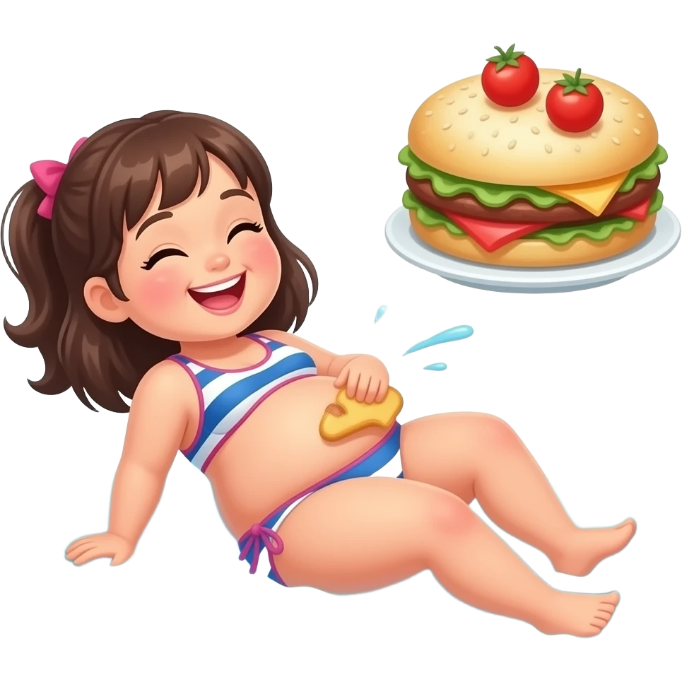A girl enjoys beach holiday in her swimmers,but she is so full from a lunch break that she is about to burst,Then her fat Tummy rolls & drops out,she will just lay on her back in the shallow cool water,her gluttonous belly promotes a good resort business. emoji