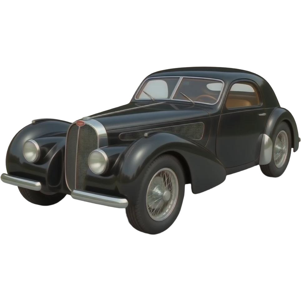 black Bugatti Type 57 S/SC Atlantic Coupé, highly detailed hyper realistic emoji