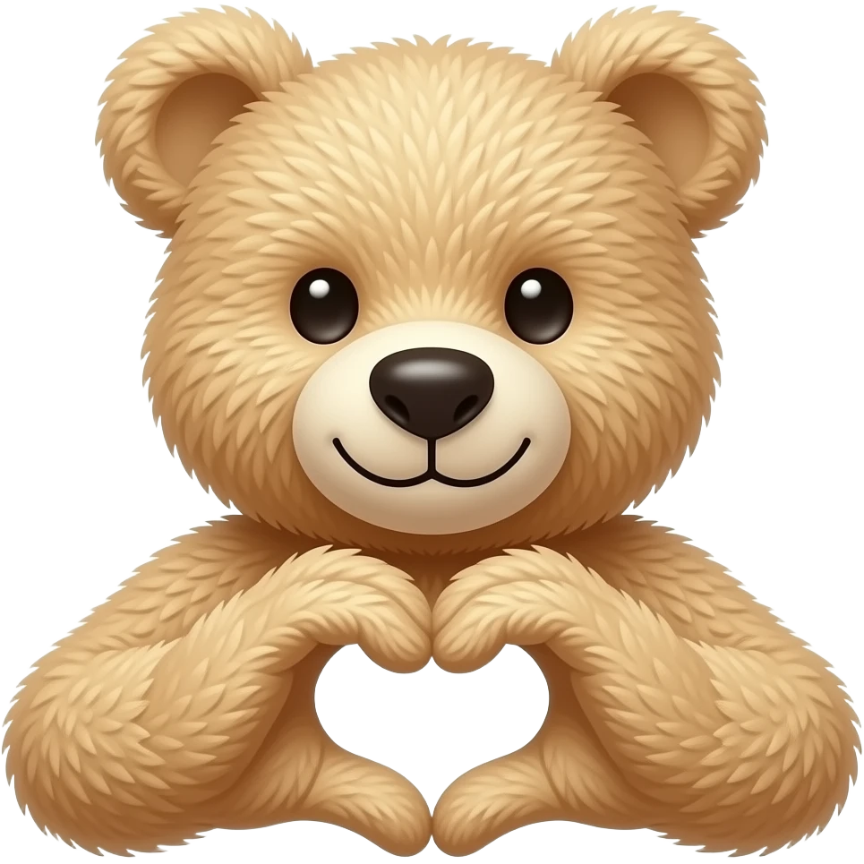 beige teddy bear only hands joining forming a heart, no fluffy hairs, emoji