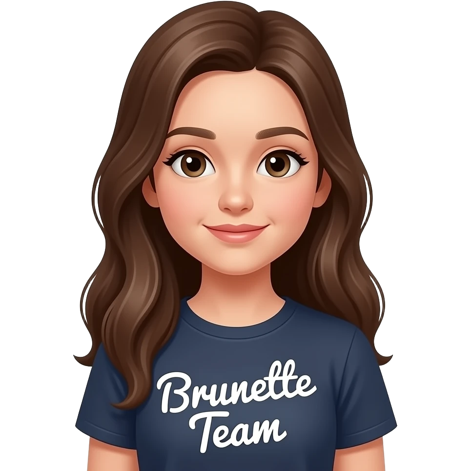 È una femmina ha 12 anni  ha i capelli lunghi e falle la maglietta con scritto brunette team emoji
