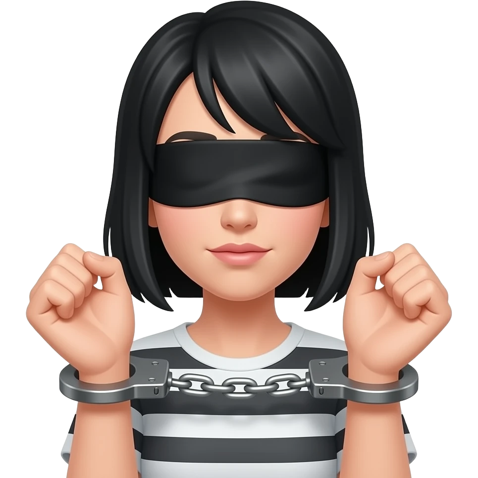 Black hair blindfolded girl in handcuffs emoji