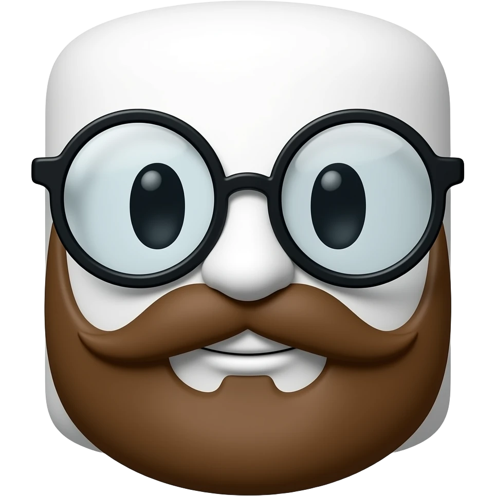 Generate an emoji of a marshmallow with glasses and a brown beard it must not have a nose or ears emoji