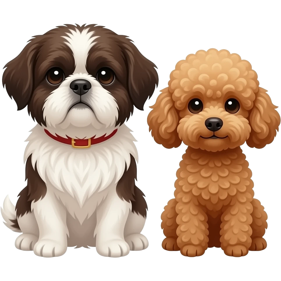 Dark brown and white Shihtzu and light brown toypoodle  sitting emoji