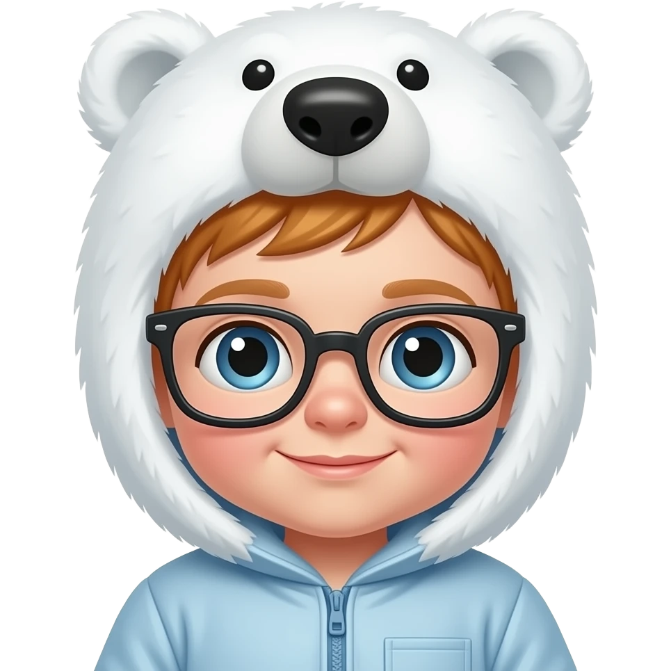 eskimo baby boy ginger medium hair, glassess, with polar bear ear emoji