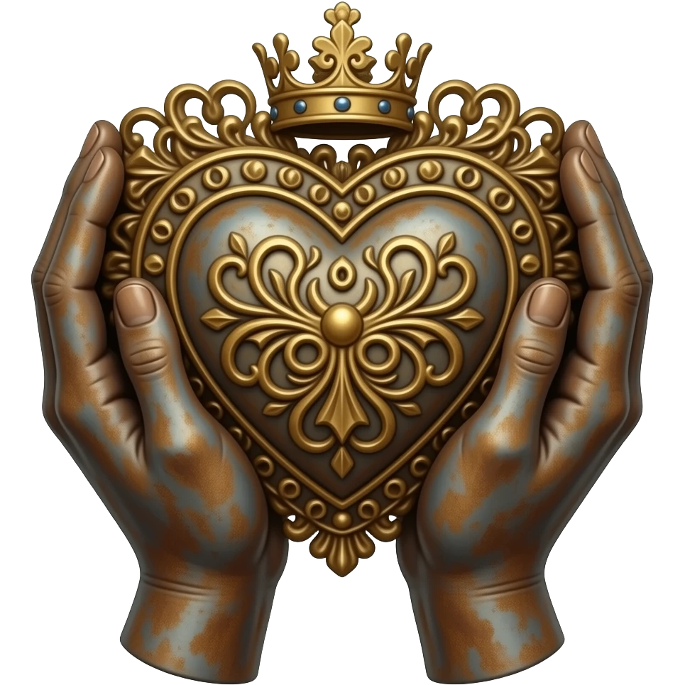 Two elegant, rusted female hands hold a bronze, highly ornate royal ...