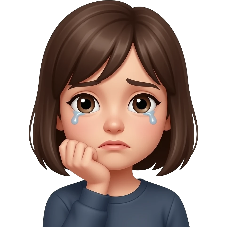 depressed girl emoji, hand under the jaw, gloomy, small tears emoji