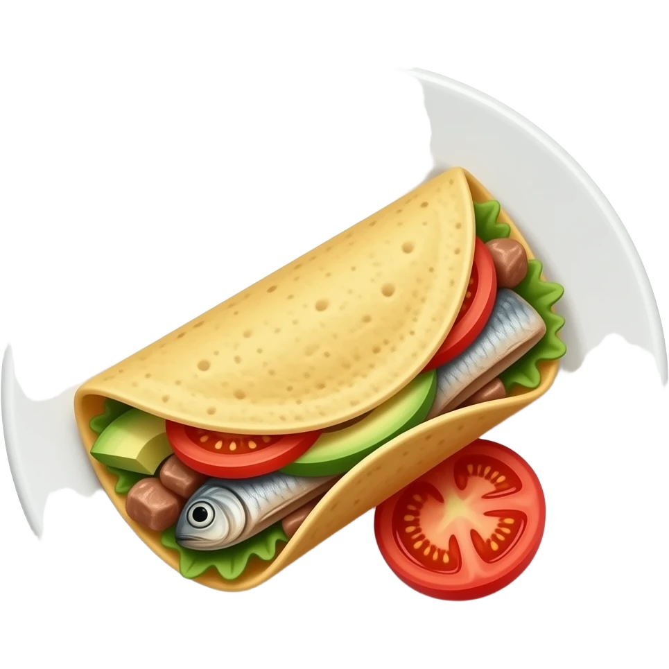 tacos de sardina en pedazos, con aguacate y jitomate servidos en un plato blanco plano emoji