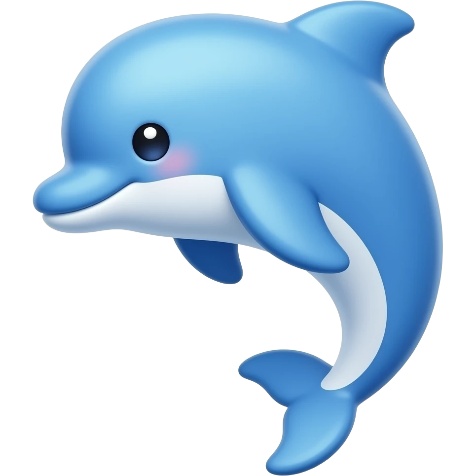 iOS-like 3D dolphin emoji icon, cute blue dolphin, curved jumping pose, smooth rounded body, small fins, friendly eye, soft glossy texture, clean white background, centered composition, minimal cute icon style. emoji
