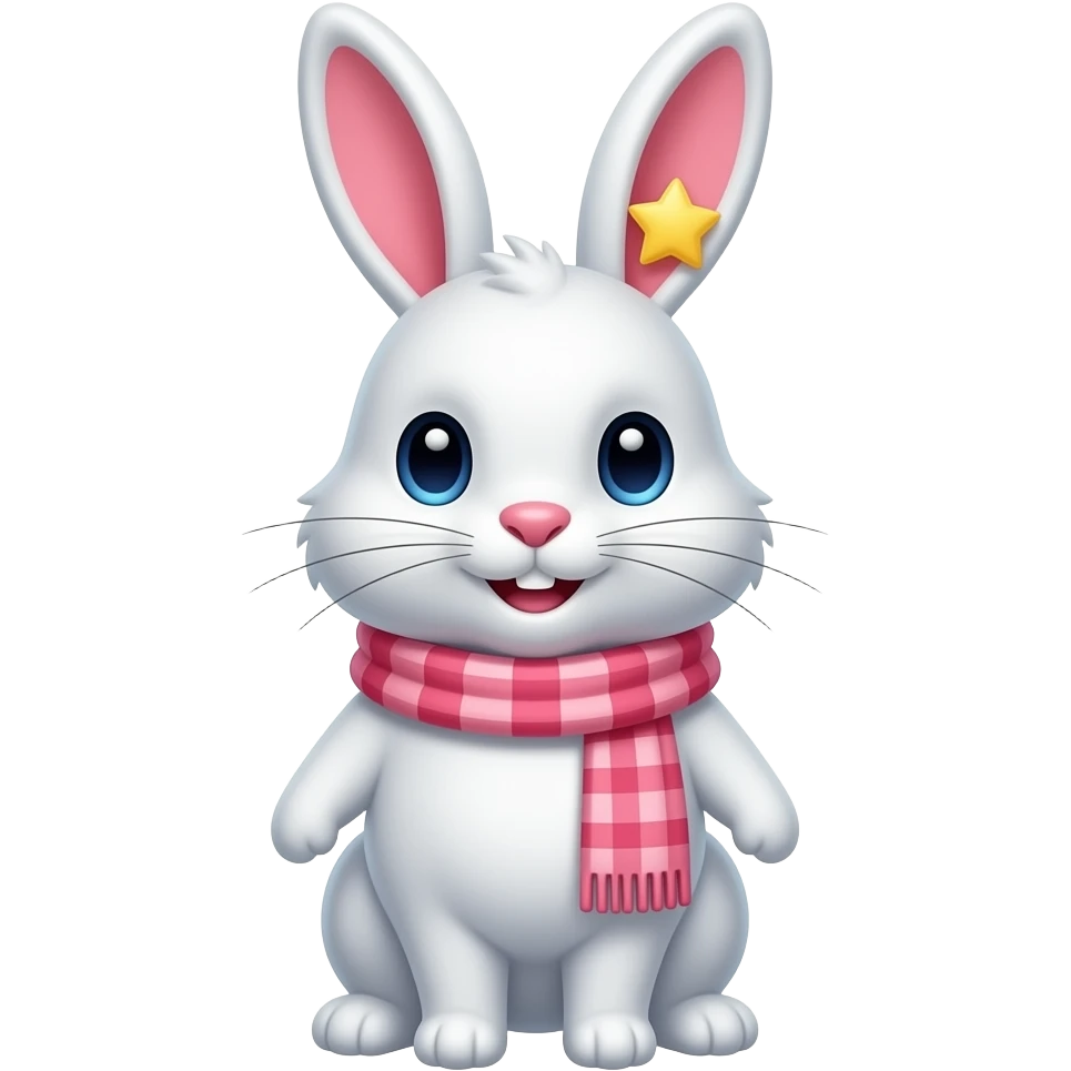 오른쪽 귀에 별이 있는 분홍색 목도리를 한 흰색 토끼 emoji