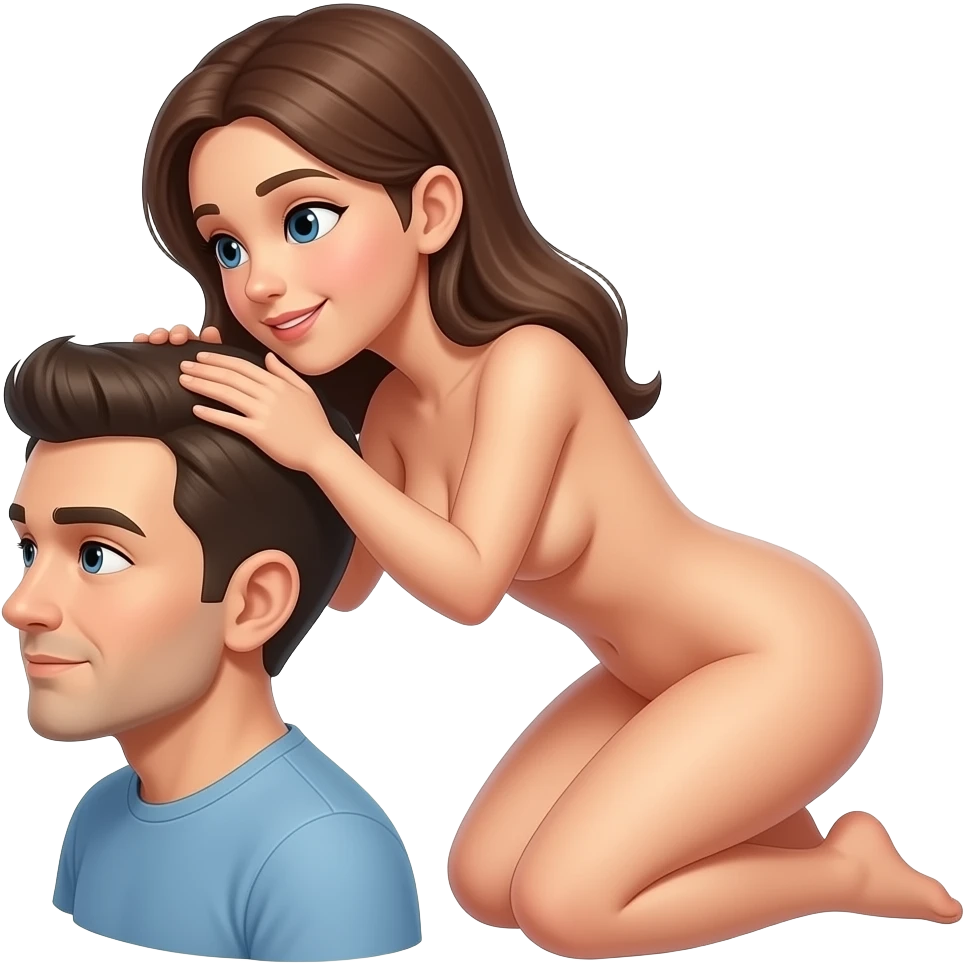 Naked woman on knees straddling man’s head emoji