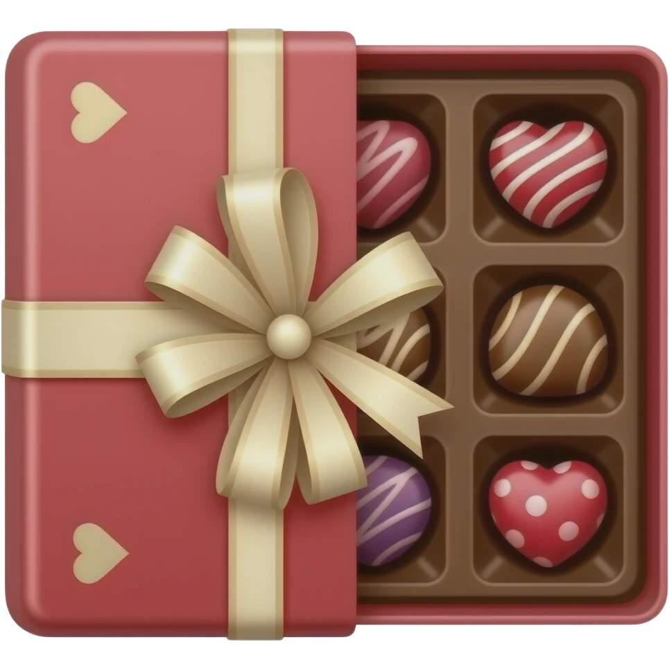 A valentine day square box of chocolate open with chocolates inside emoji