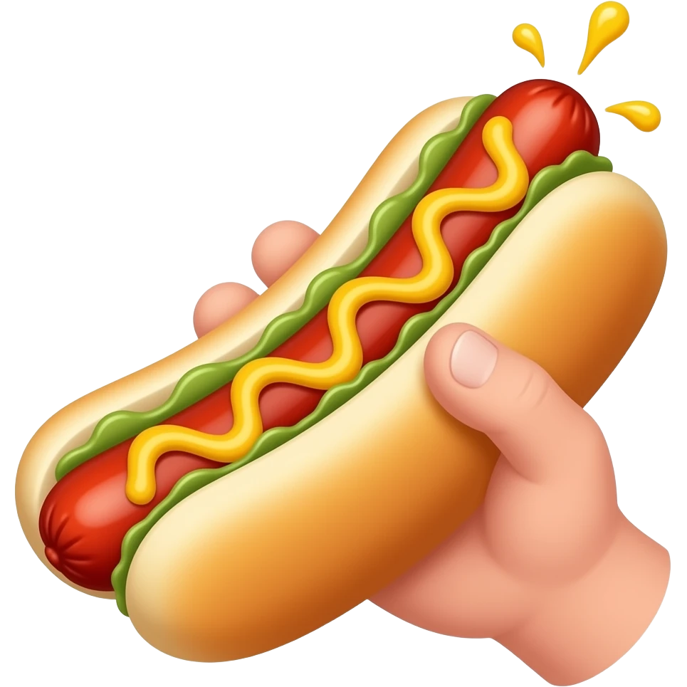 一只手握住热狗，热狗喷出汁液 emoji