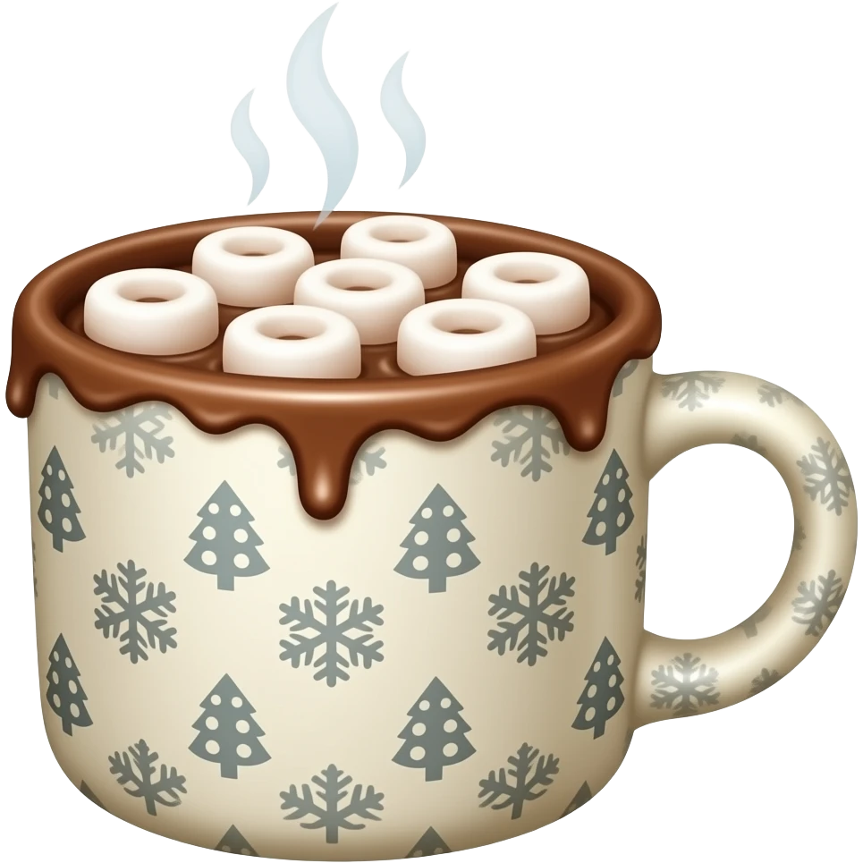 Christmas hot chocolate mug with marshmallows emoji