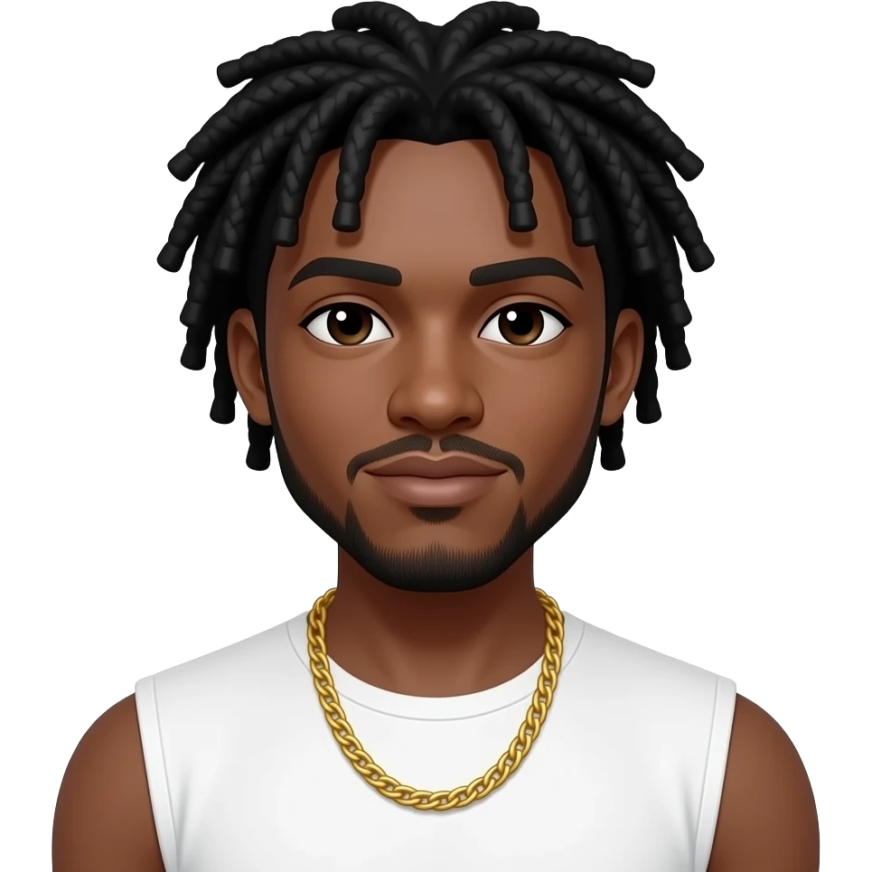 add a white sleeveless shirt black dreeds and gold chain emoji