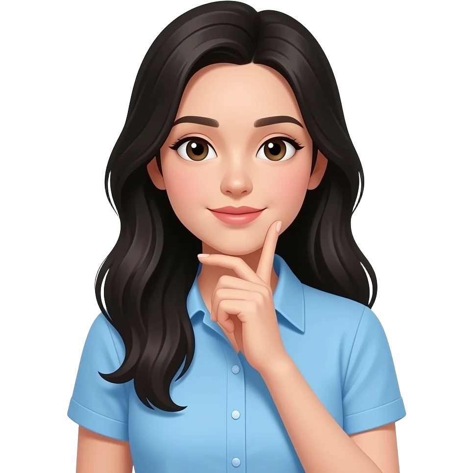 pretty giro, sky blue shirts, long black hair thinking emoji