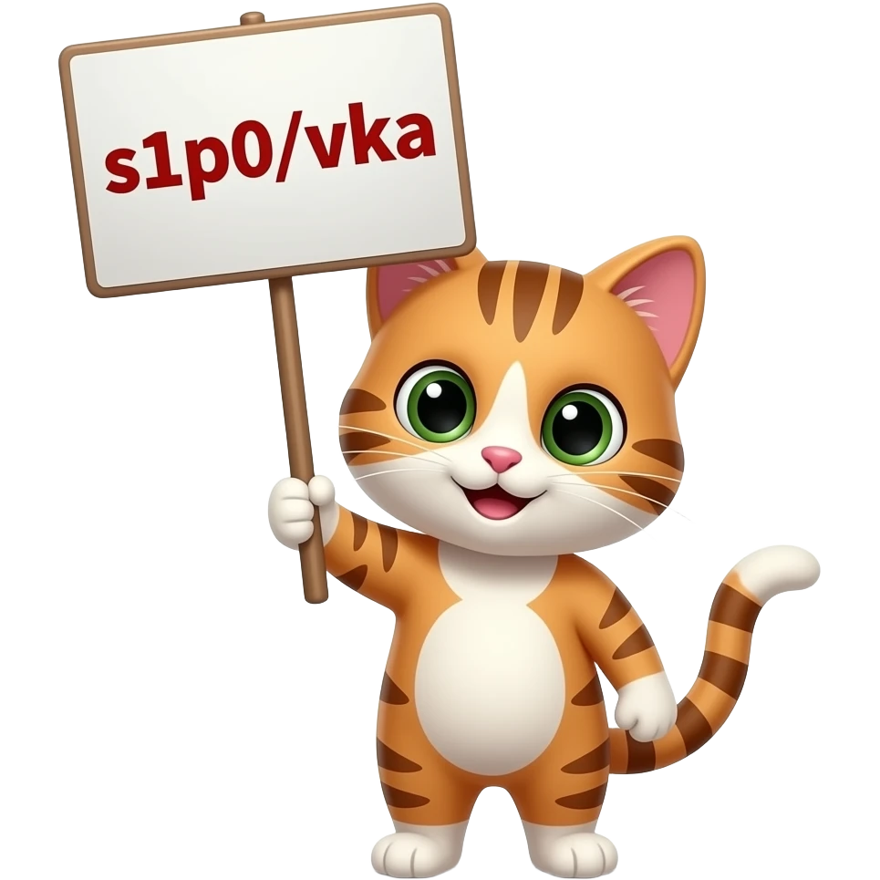 анимированный котёнок, который поднимает табличку,на которой написано s1p0_vka emoji