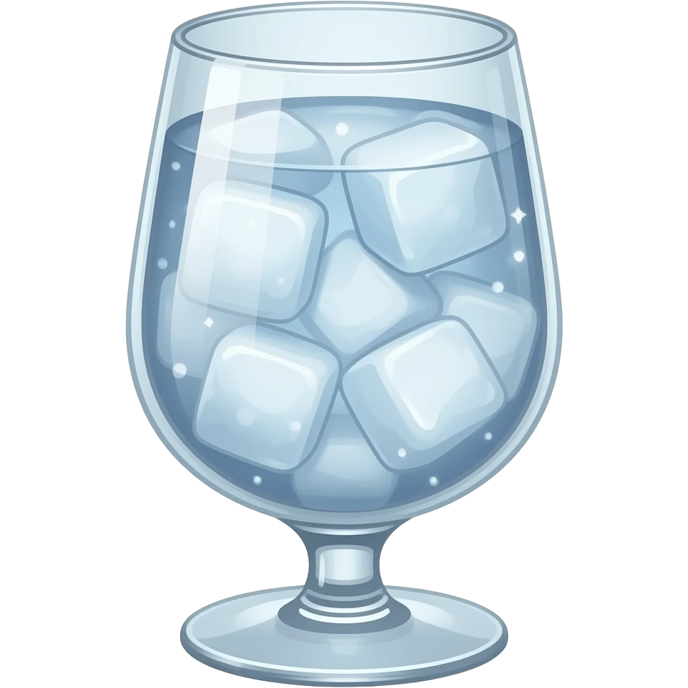 청량하고 투명한 물과 얼음이 담겨있는 유리컵 emoji
