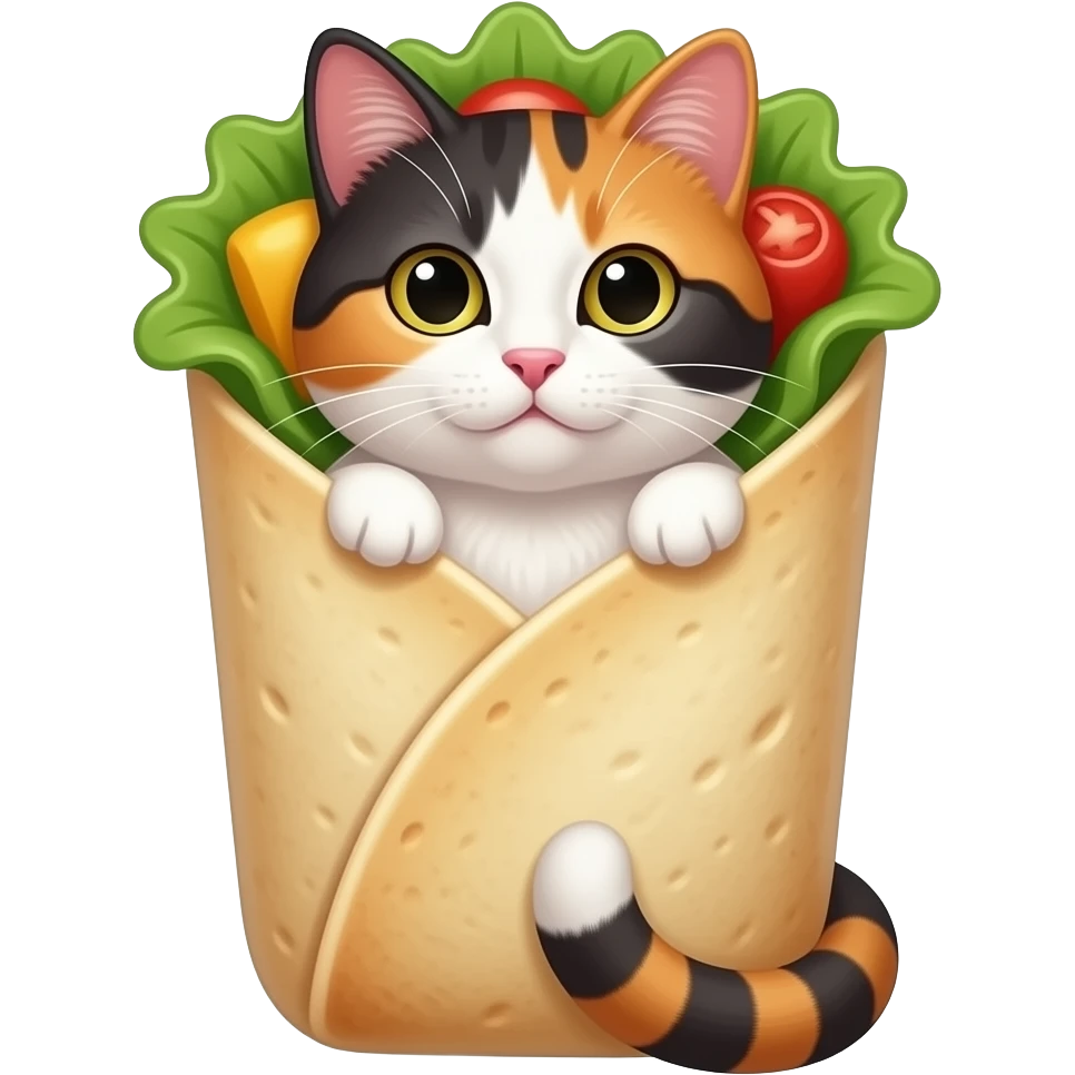 dilute calico cat in a burrito emoji