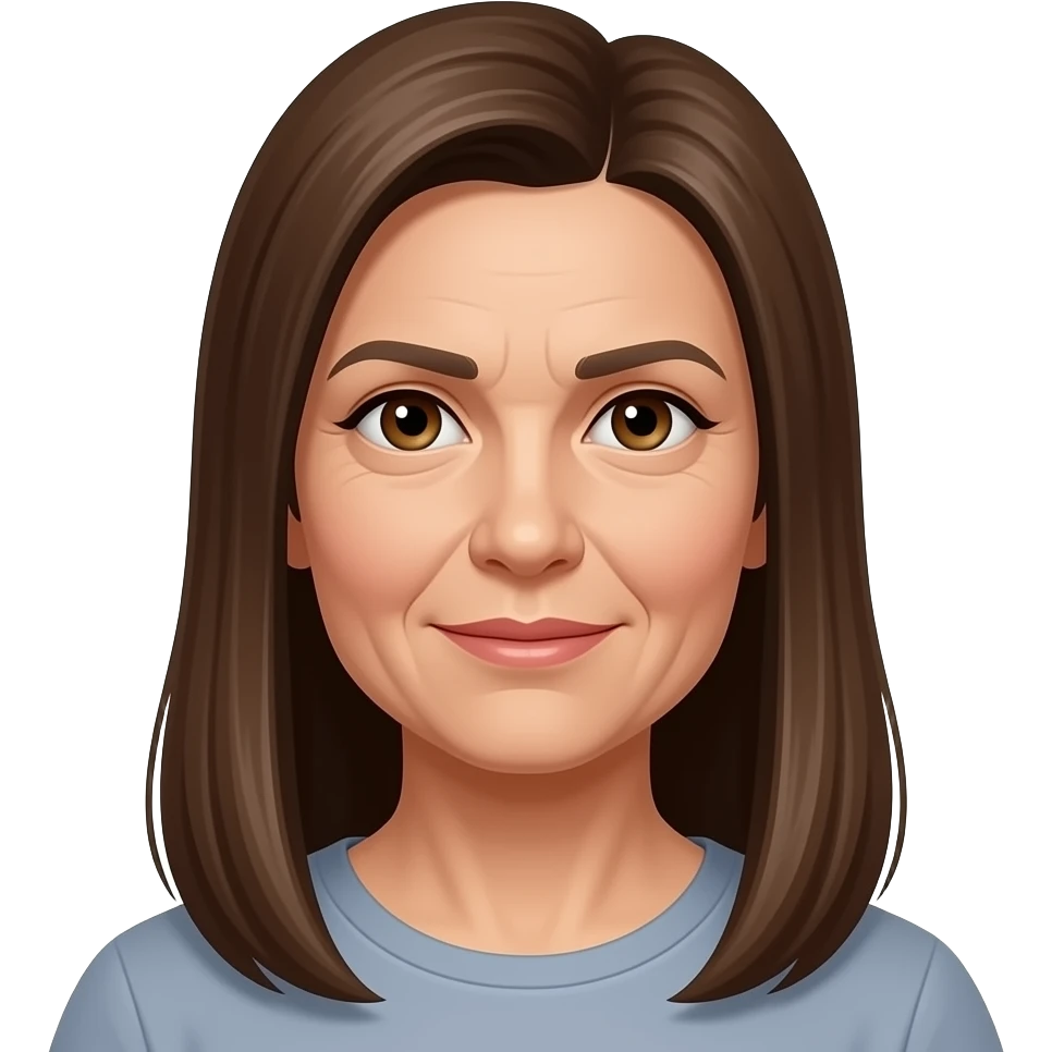 long straight brown hair female 55 years old brown eyes sharp features emoji
