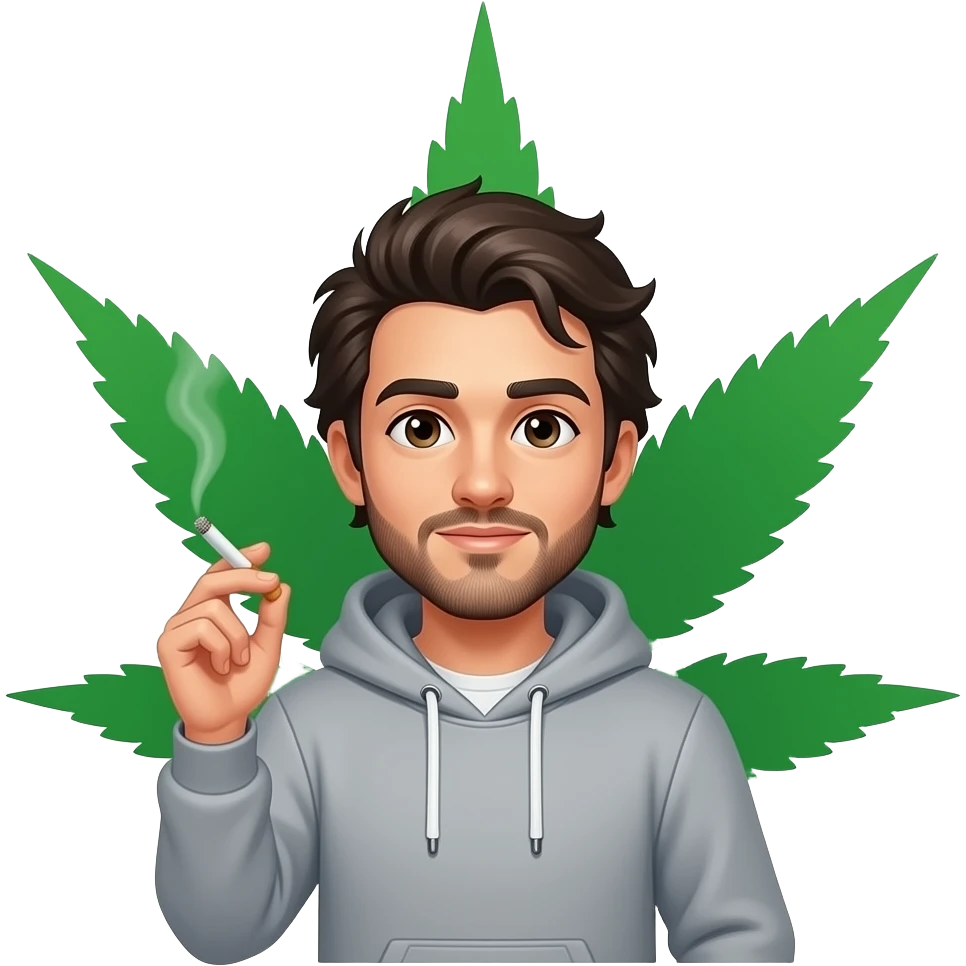 Stoner guy with weed leaf background emoji