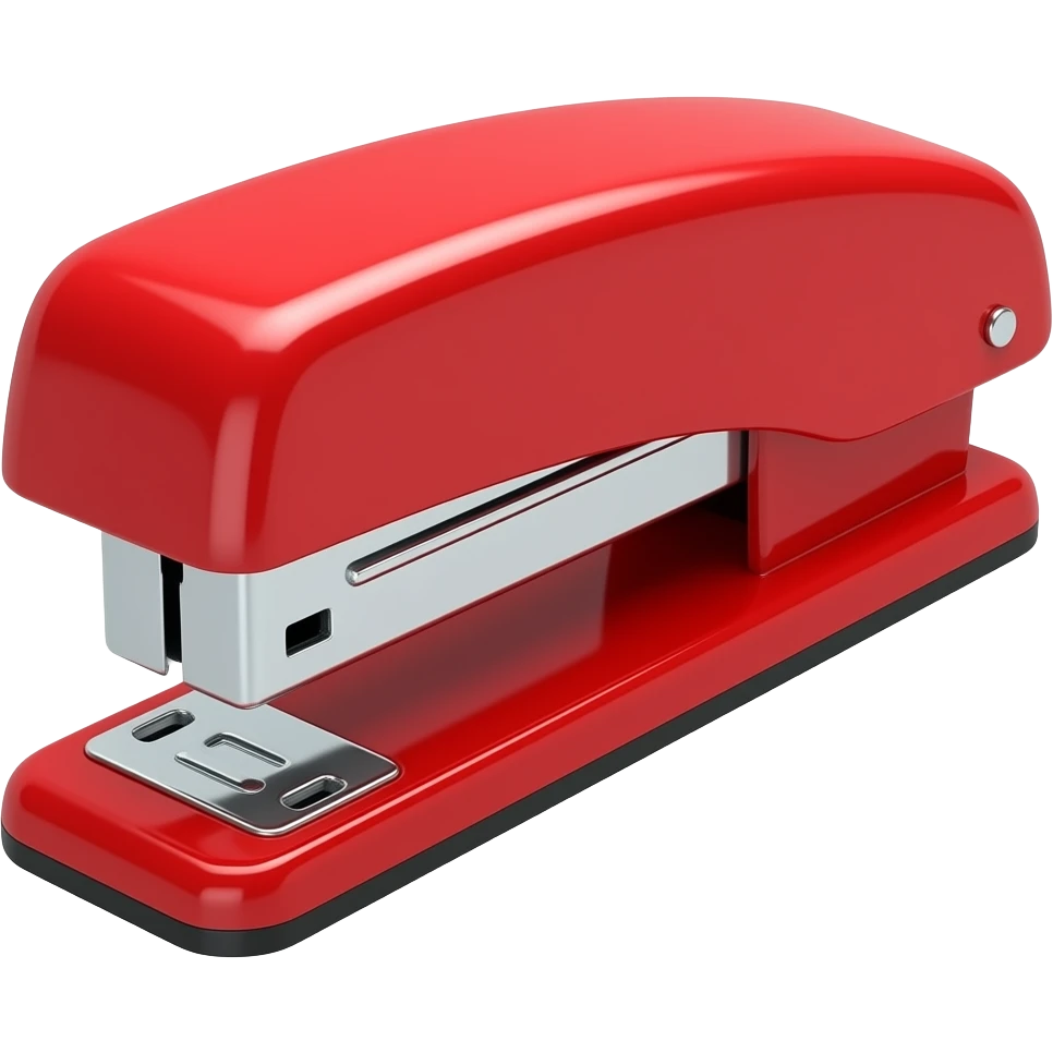 swingline shiny red stapler without stem coming off the stapler wide regular size longer longer and bright red profile view emoji