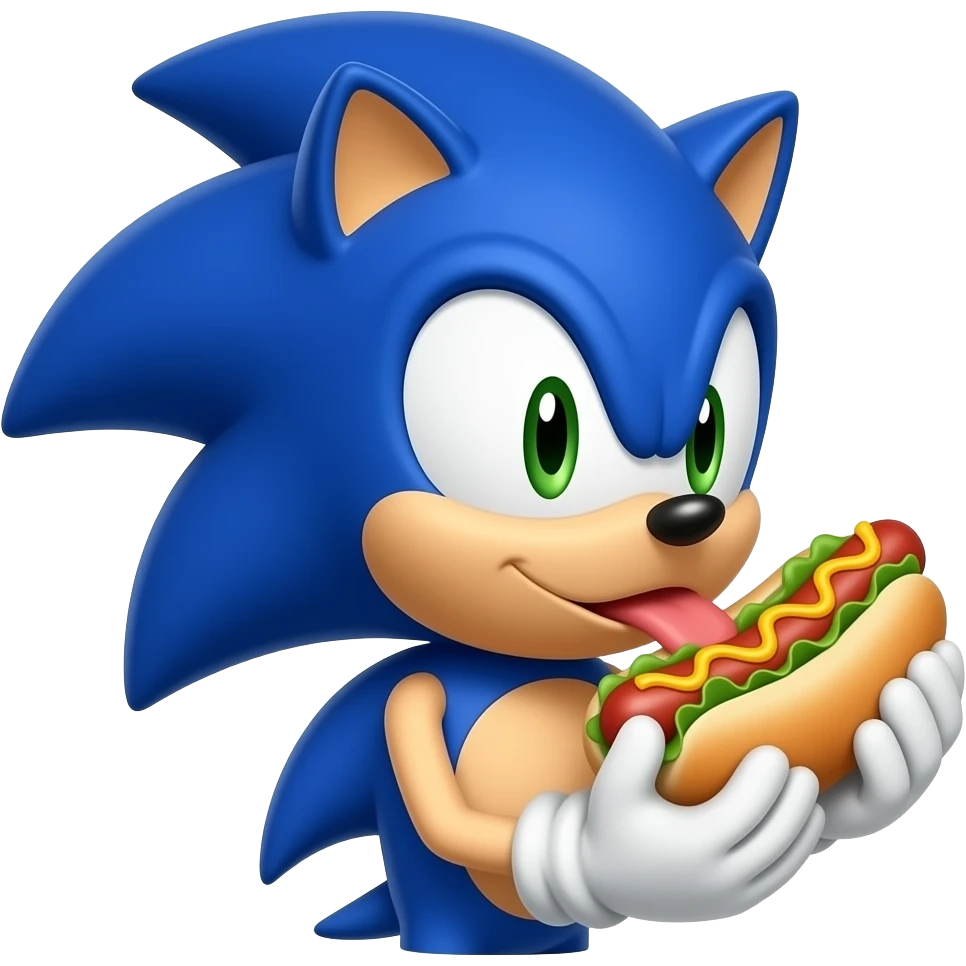 Sonic, qui mange un hot dog emoji